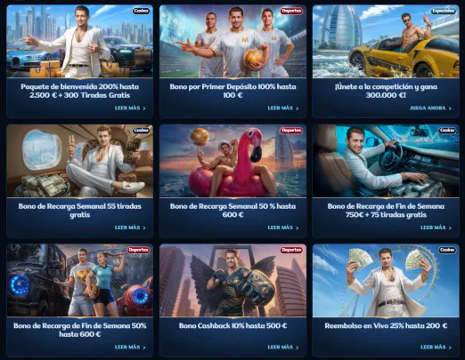 Promociones de Millioner Casino con bono de bienvenida, bonos de depósito y recompensas semanales